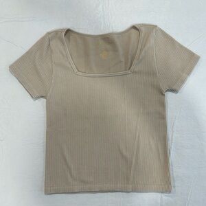 Tan Gypsy + Jade Ribbed Square Neck Top